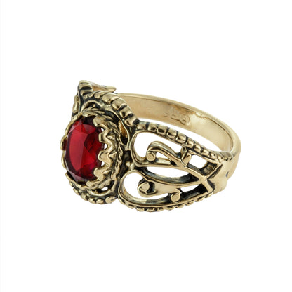 vintage-ruby-Austrian-crystal-filigree-ring-antique-yellow-gold-plated