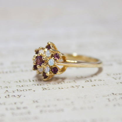 Vintage Rose and Amethyst Austrian Crystal Star Ring 18k Yellow Gold Electroplate Made in the USA