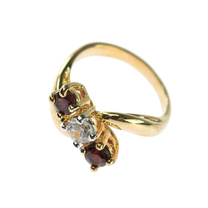 Vintage Ring Genuine Garnet and Clear Swarovski Crystals 18kt Gold Plated Band January Birthstone Antique Jewlery for Womens Rings R2369 Size: 8