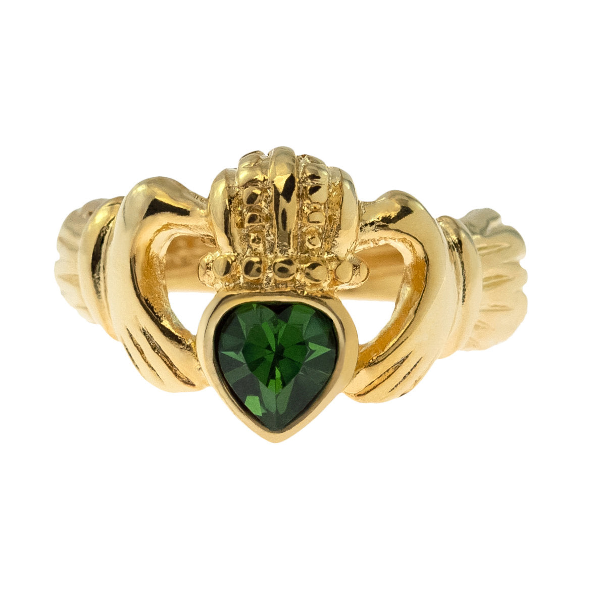 Vintage Jewelry Sapphire Austrian Crystal Claddagh Ring 18k Yellow Gold Electroplated