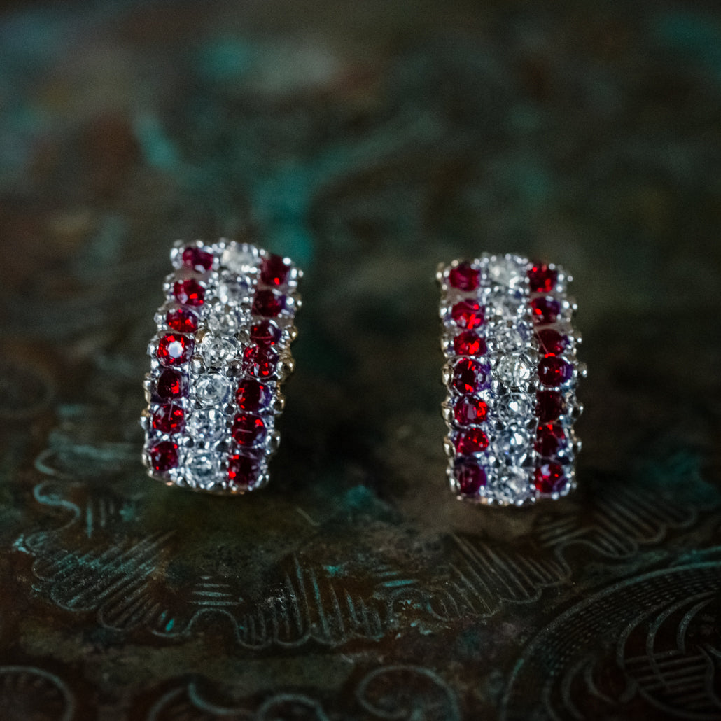 Vintage Ruby and Clear Austrian Crystal Post Earrings Made in the USA