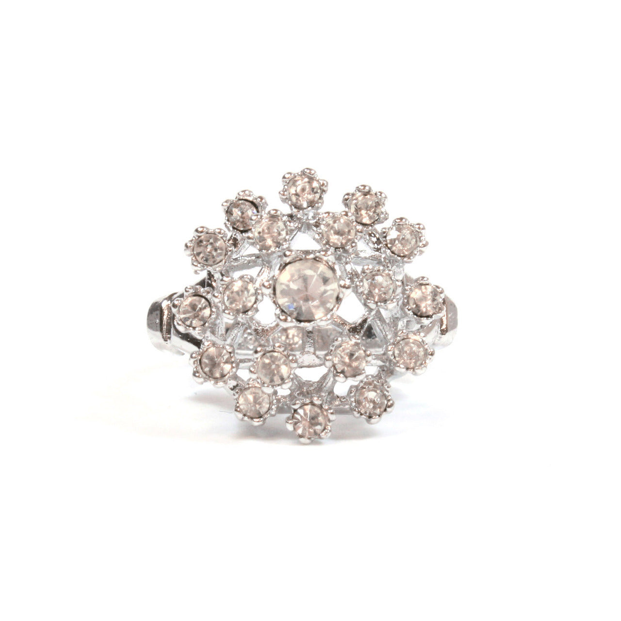 Vintage Clear Austrian Crystal Burst Ring - 18k White Gold Electroplated - April Birthstone - Made in USA