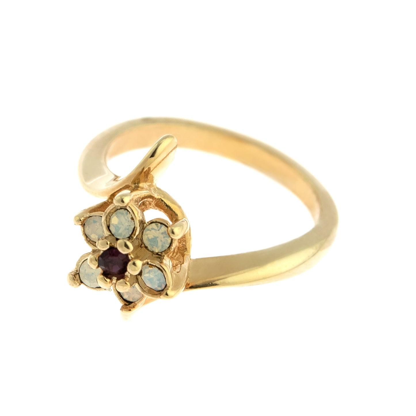 Vintage 1970's Amethyst Crystal and Genuine Pinfire Opal Ring 18kt Yellow Gold Electroplated Ring