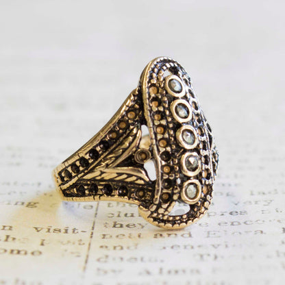 Vintage Ring Genuine Marcasite Ring Antique 18k Gold Filigree Setting Womans Ring #R1367