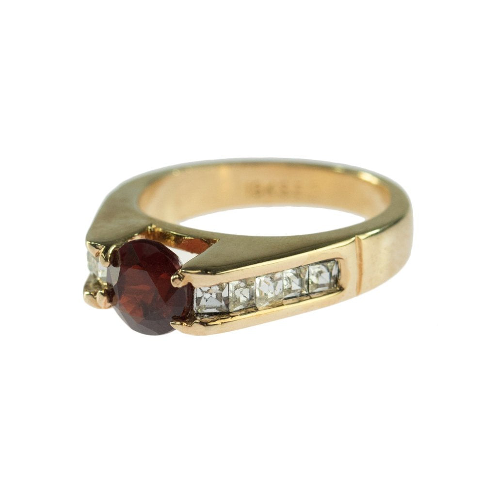 Vintage Genuine Garnet and Clear Cubic Zirconia Accents 18k Gold Plated Made in USA Size: 6