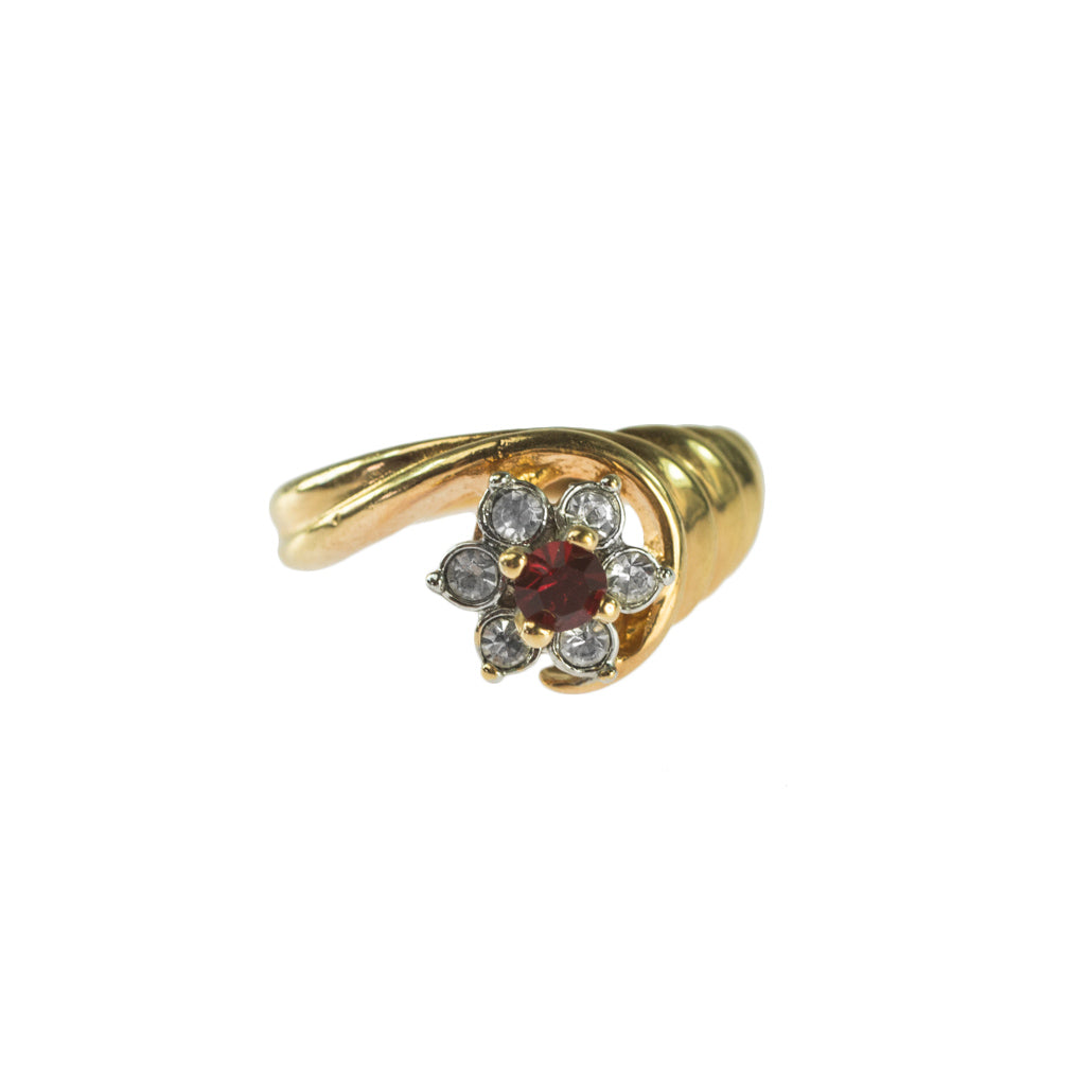 Vintage Ring 1980's Ring Sapphire and Clear Swarovski Crystal 18k Gold Antique Womans Jewelry R2704