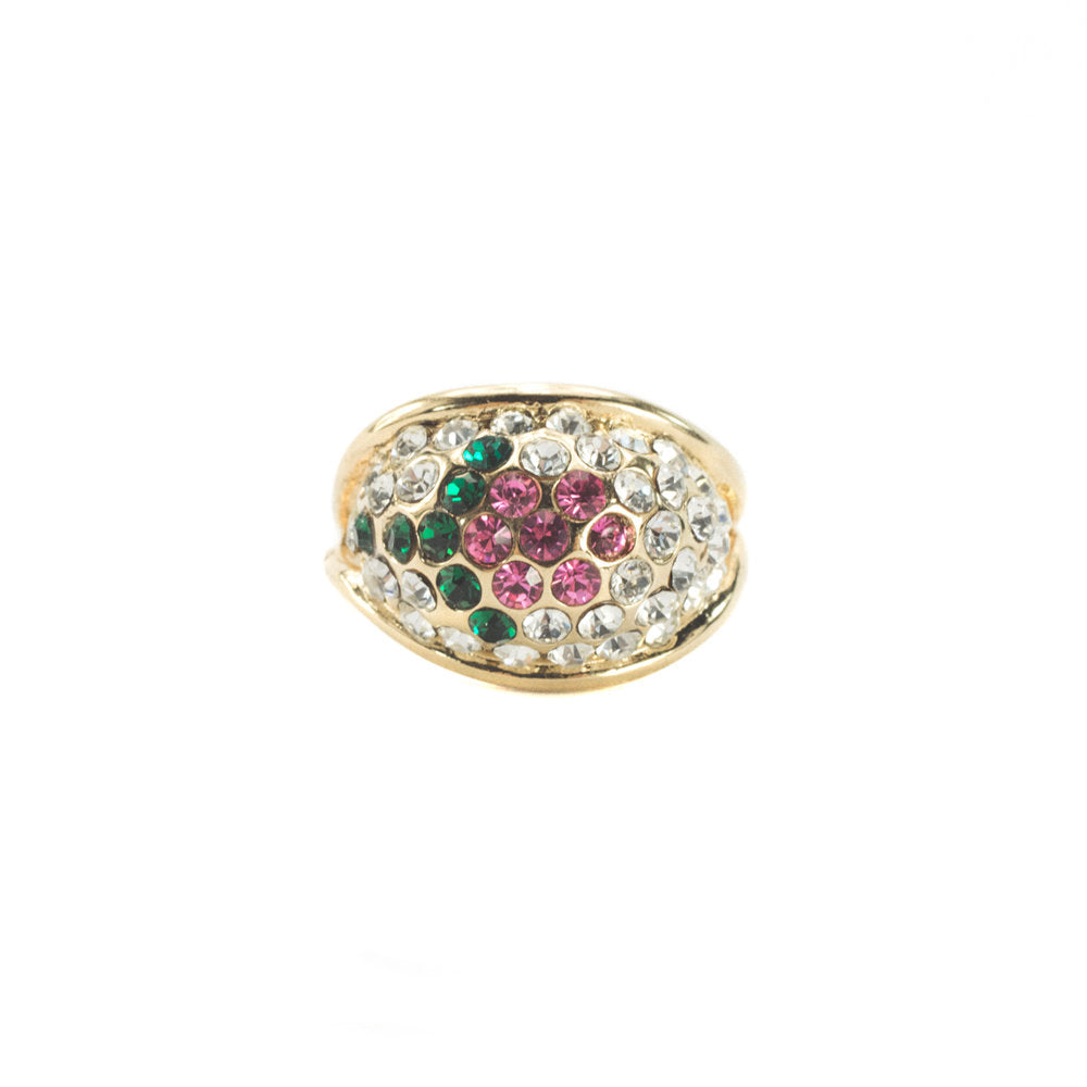 Vintage Ring Flower Ring Swarovski Crystals 18k Gold Antique Womans Jewelry #R719 Size: 7