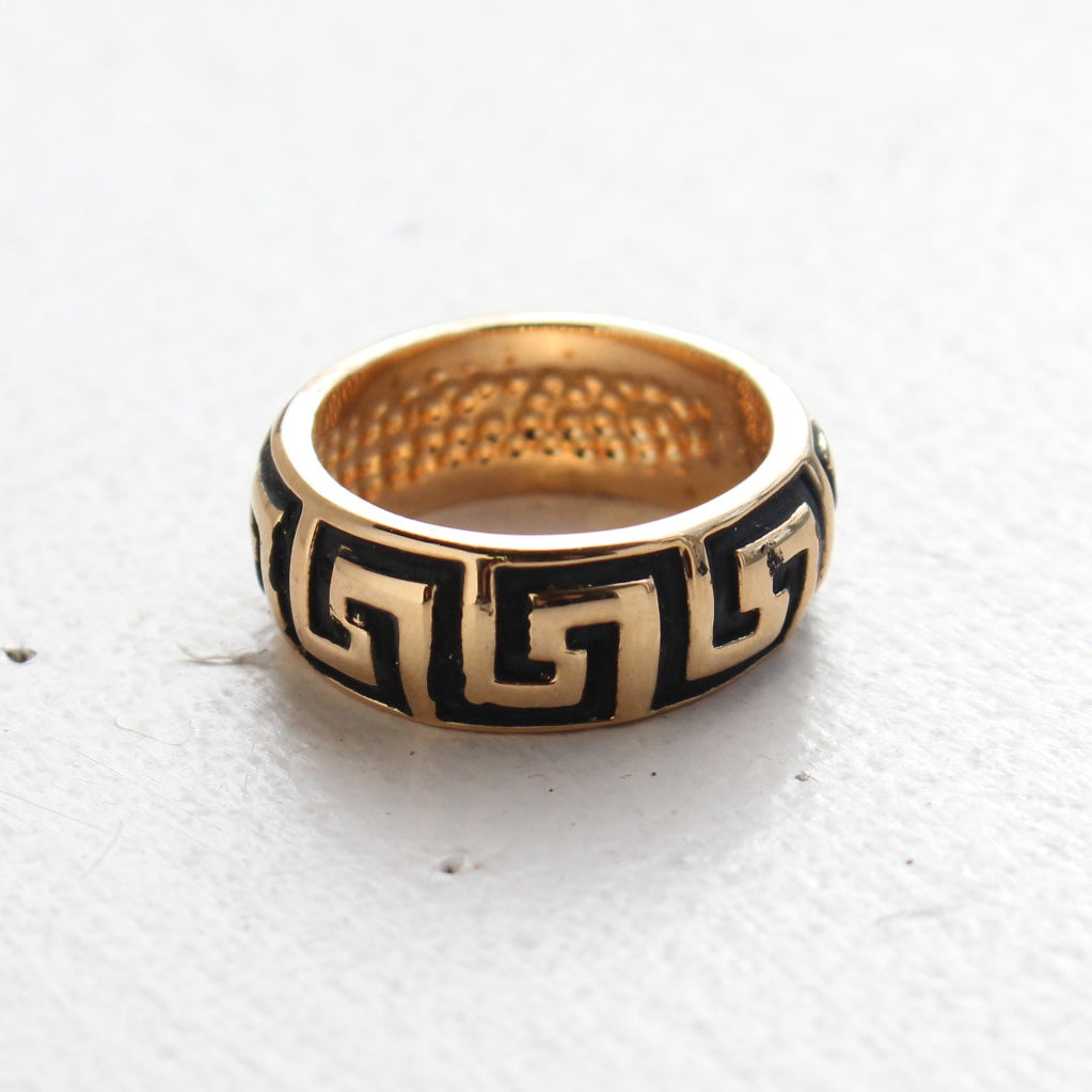 Vintage Ring Greek Key Ring Antique 18k Gold Ring Womans Jewlery Handmade Size #R3346