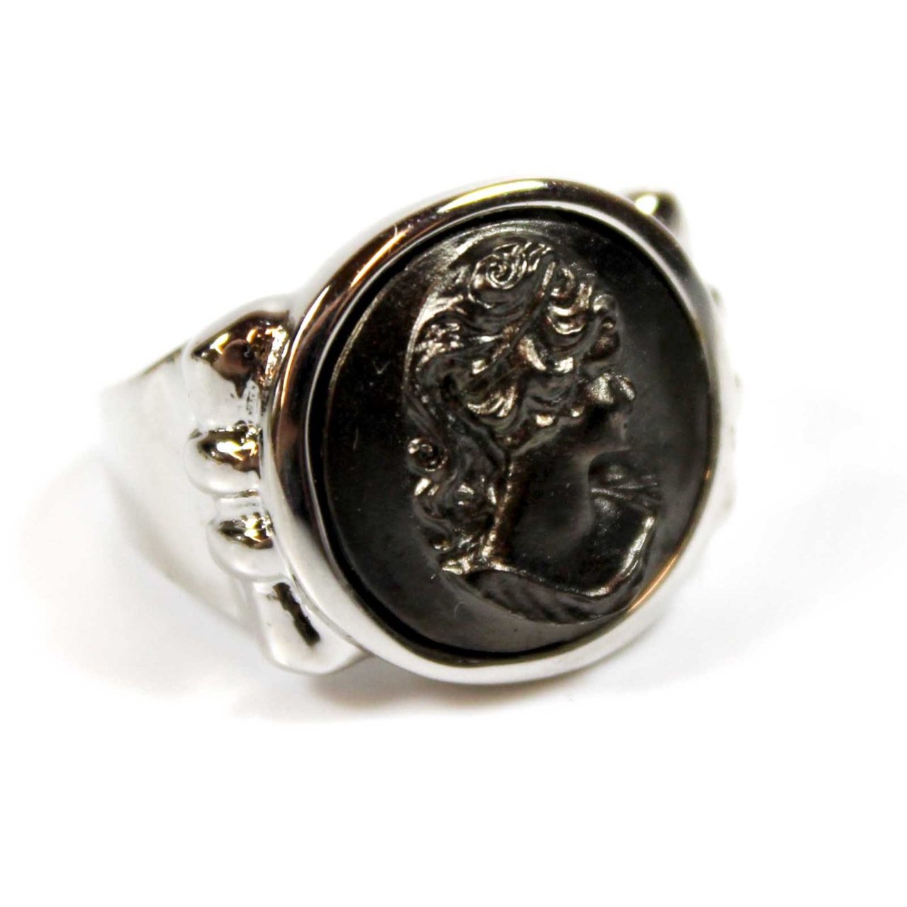 Vintage Ring Black Oxidized Cameo Rhodium Plated Silver Tone Ring #R4062 Size: 7