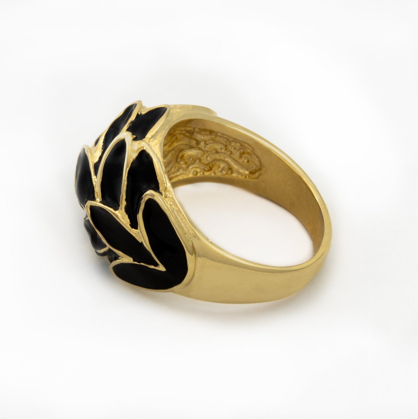 Vintage 1970's Deep Ruby Enamel with Sparkle Undertone Leaf Motif 18k Gold Electroplated Ring