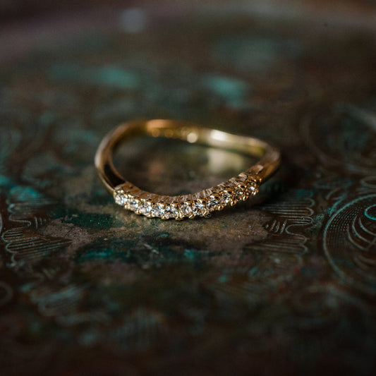 Vintage 1980's Curved Gold Band with Austrian Crystals Made in USA