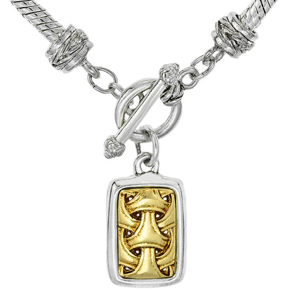 Vintage Oscar De La Renta 18 Inch Yellow and White Gold Tone Pendant Necklace 1 Inch Pendant Size: WY