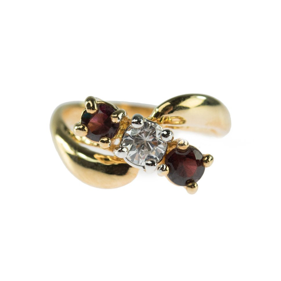 Vintage Ring Genuine Garnet and Clear Swarovski Crystals 18kt Gold Plated Band January Birthstone Antique Jewlery for Womens Rings R2369 Size: 8