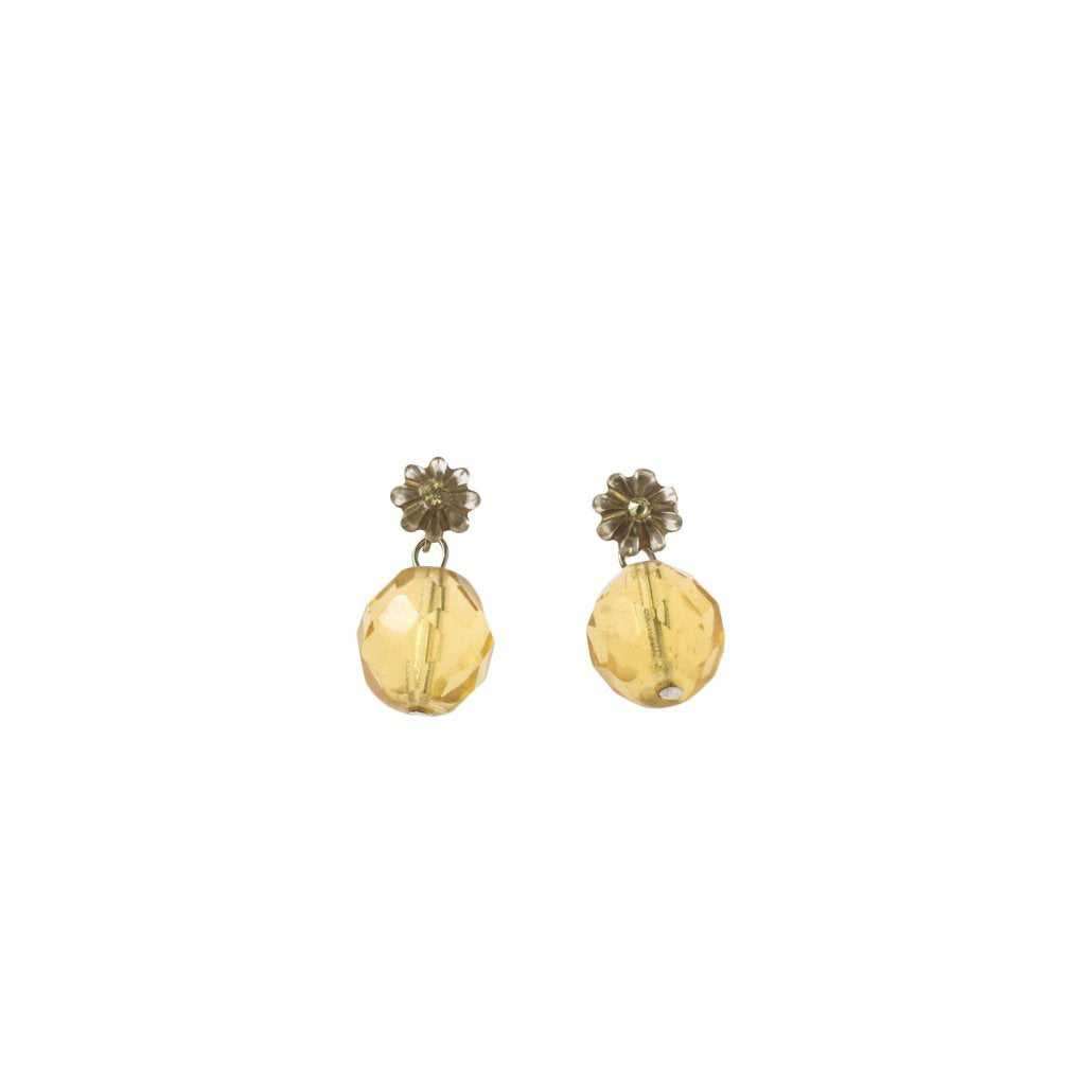 Vintage Oscar De La Renta Antique Gold Tone with Glass Dangle Faceted Ball Post Earrings Size: TS