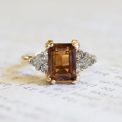 Vintage Ring Clear Austrian Crystals 18k Yellow Gold Electroplated Womens Birthstone Made in USA