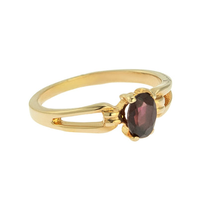 Vintage 1970's Genuine Garnet 18k Yellow Gold Electroplated Birthstone Ring Made in USA Size: 4