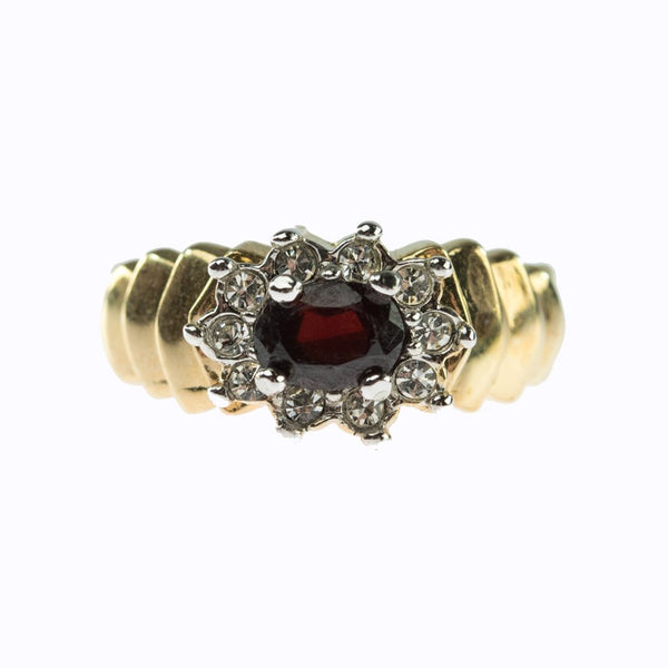 Vintage Ring Genuine shops Garnet and Clear Swarovski Crystals 18kt Yellow Gold Plated Band January Birthstone R2950