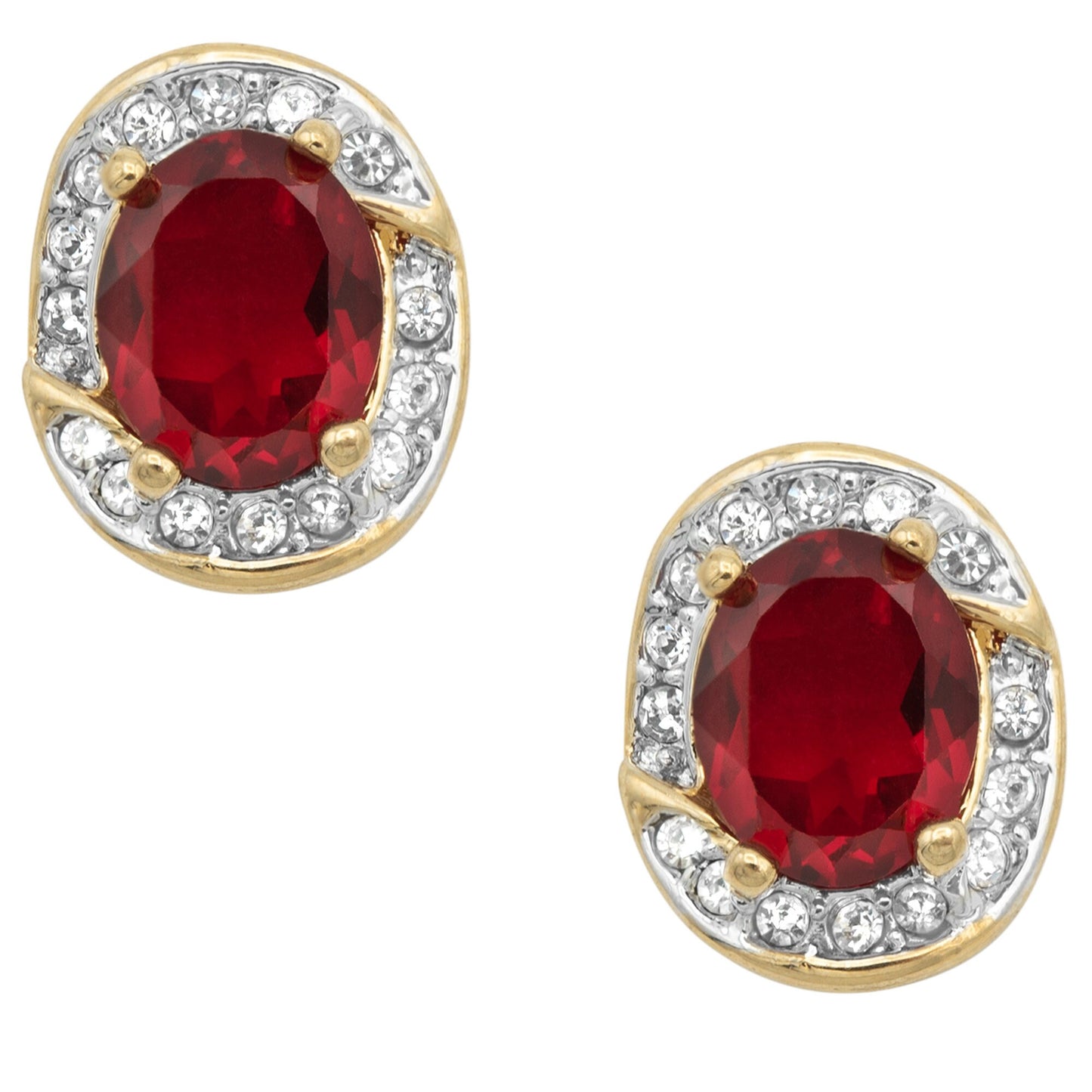 Vintage Ruby and Clear Swarovski Crystal Post Earrings E2671