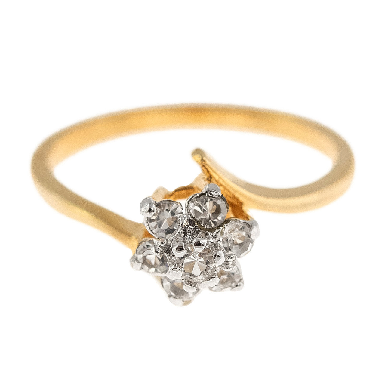 Vintage Jewelry Clear Austrian Crystal Flower Motif Cocktail Ring 18k Yellow Gold Electroplate Size: 5
