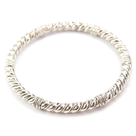 Vintage Oscar De La Renta Textured Antiqued Silver Bangle Bracelet