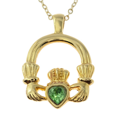 Vintage Claddagh Necklace Austrian Heart Crystal 18k Yellow Gold Electroplated Made in the USA