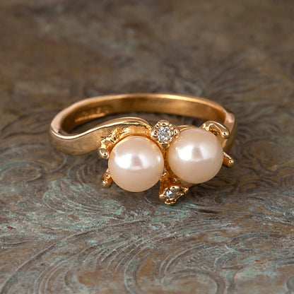 Vintage Pearl and Austrian Crystal Ring Made in USA