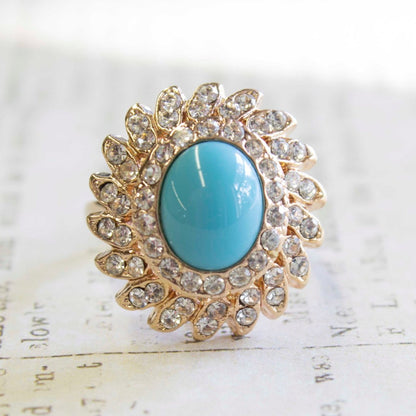 Vintage Jewelry Pinfire Opal Cocktail Ring in a 18k Gold Electroplated Setting Made in the USA