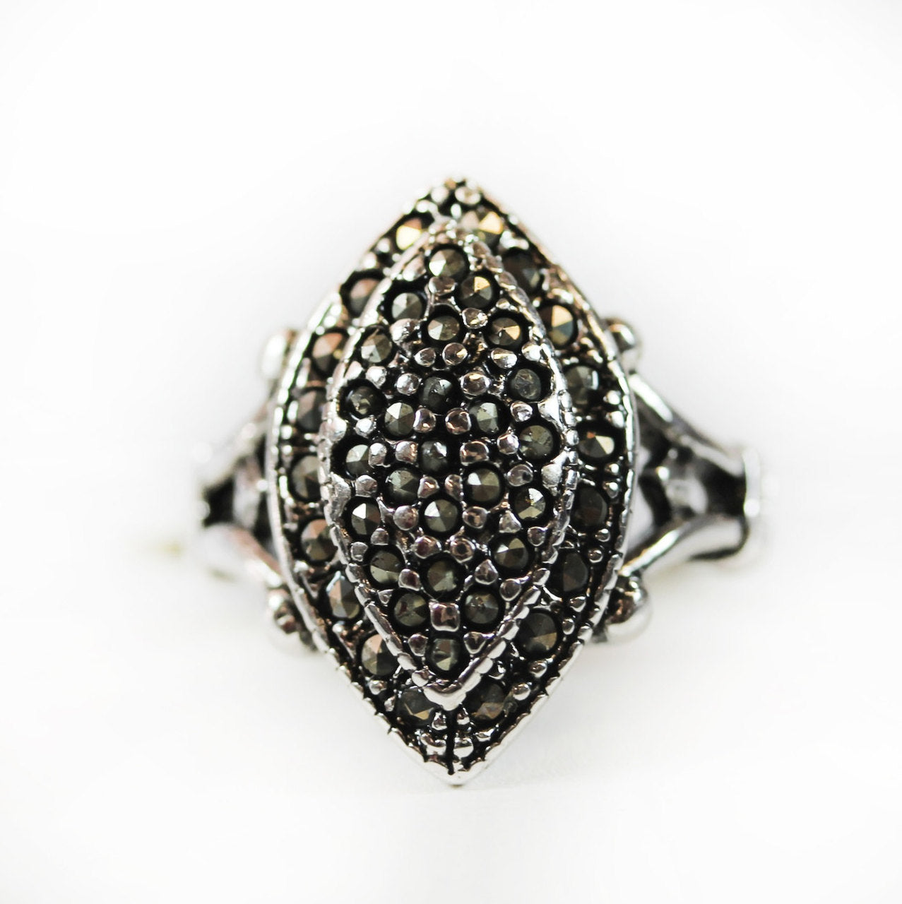 Vintage Ring Genuine Marcasite Pave Ring 18k White Gold Silver  #R1674