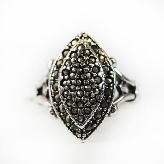 Vintage Ring Genuine Marcasite Pave Ring 18k White Gold Silver  #R1674 Size: 6