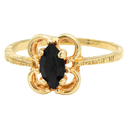 Vintage Jewelry Marquise Cut Jet Black Crystal Cocktail Ring in 18k White Gold Electroplate