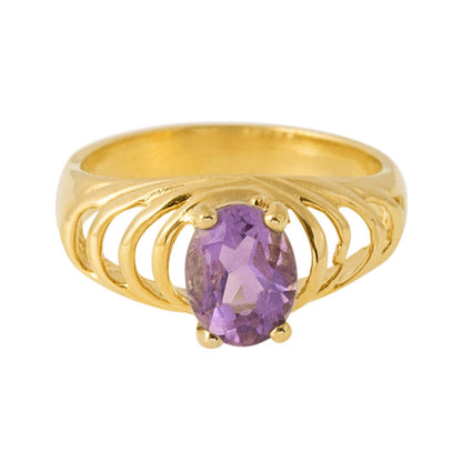 Vintage Genuine Amethyst Stone Ring18kt Yellow Gold Plated Made in USA Size: 8