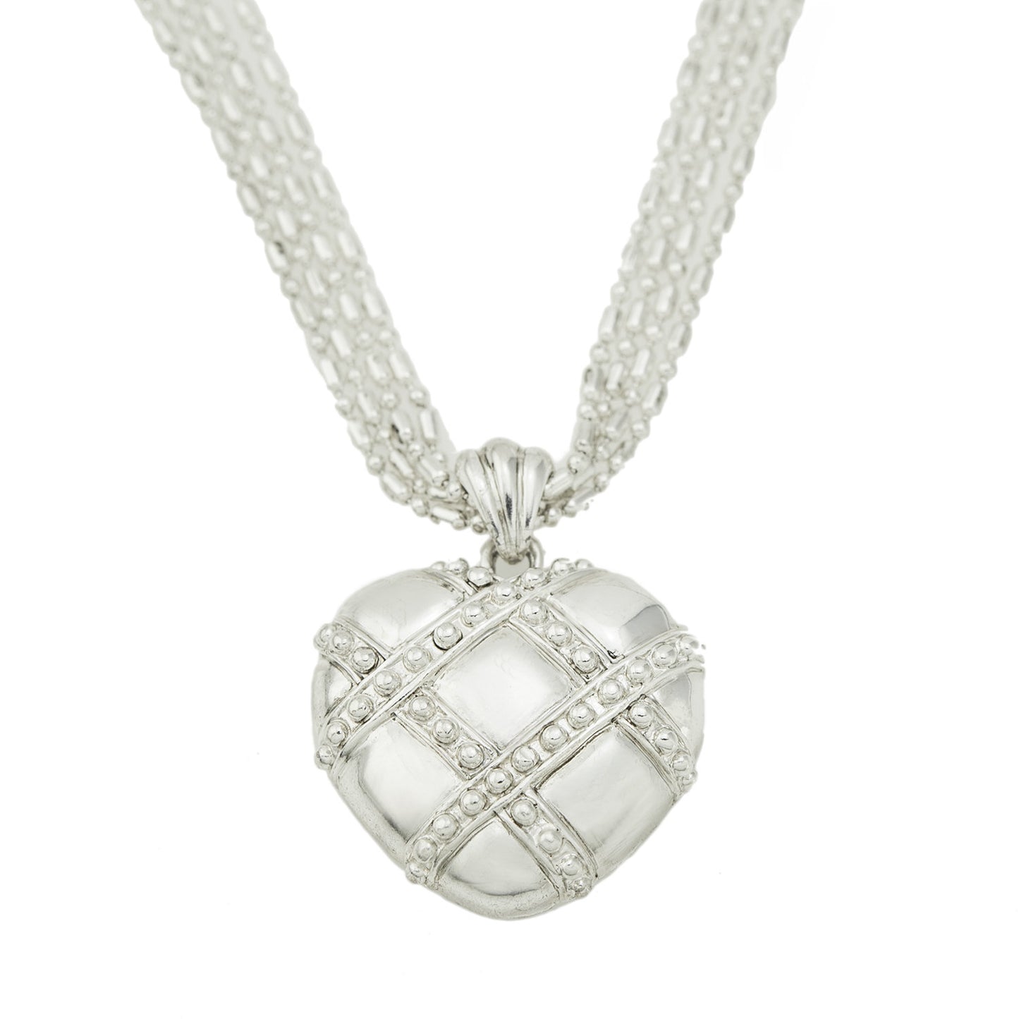 Vintage Oscar De La Renta 24 Inch White Gold Silver Tone Heart Pendant Necklace #OSN-4619-W