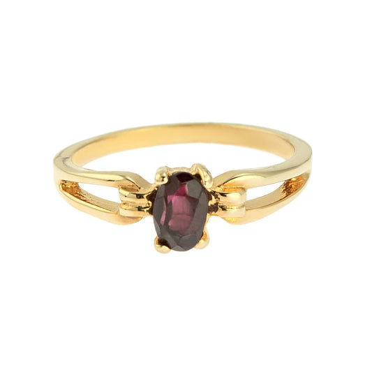 Vintage 1970's Genuine Garnet 18k Yellow Gold Electroplated Birthstone Ring Made in USA Size: 4