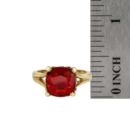 Vintage Ruby Austrian Crystal Ring 18k Yellow Gold Electroplated Made in the USA Size: 4