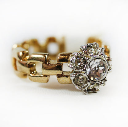 Unique Handcrafted 18kt Gold Plated Vintage Ring Swarovski Crystals Cluster Womans Antique Jewelry #R2865 Size: 9