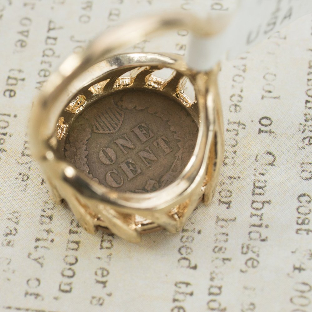 Vintage Ring Indian Head Penny Ring Antique 18k Gold Edwardian Style Handcrafted Coin Jewelry #R137