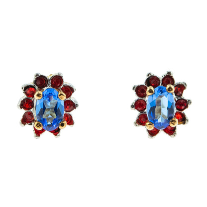 Vintage Sapphire and Ruby Swarovski Crystal Post Earrings E1291