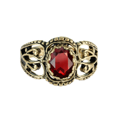 vintage-ruby-Austrian-crystal-filigree-ring-antique-yellow-gold-plated