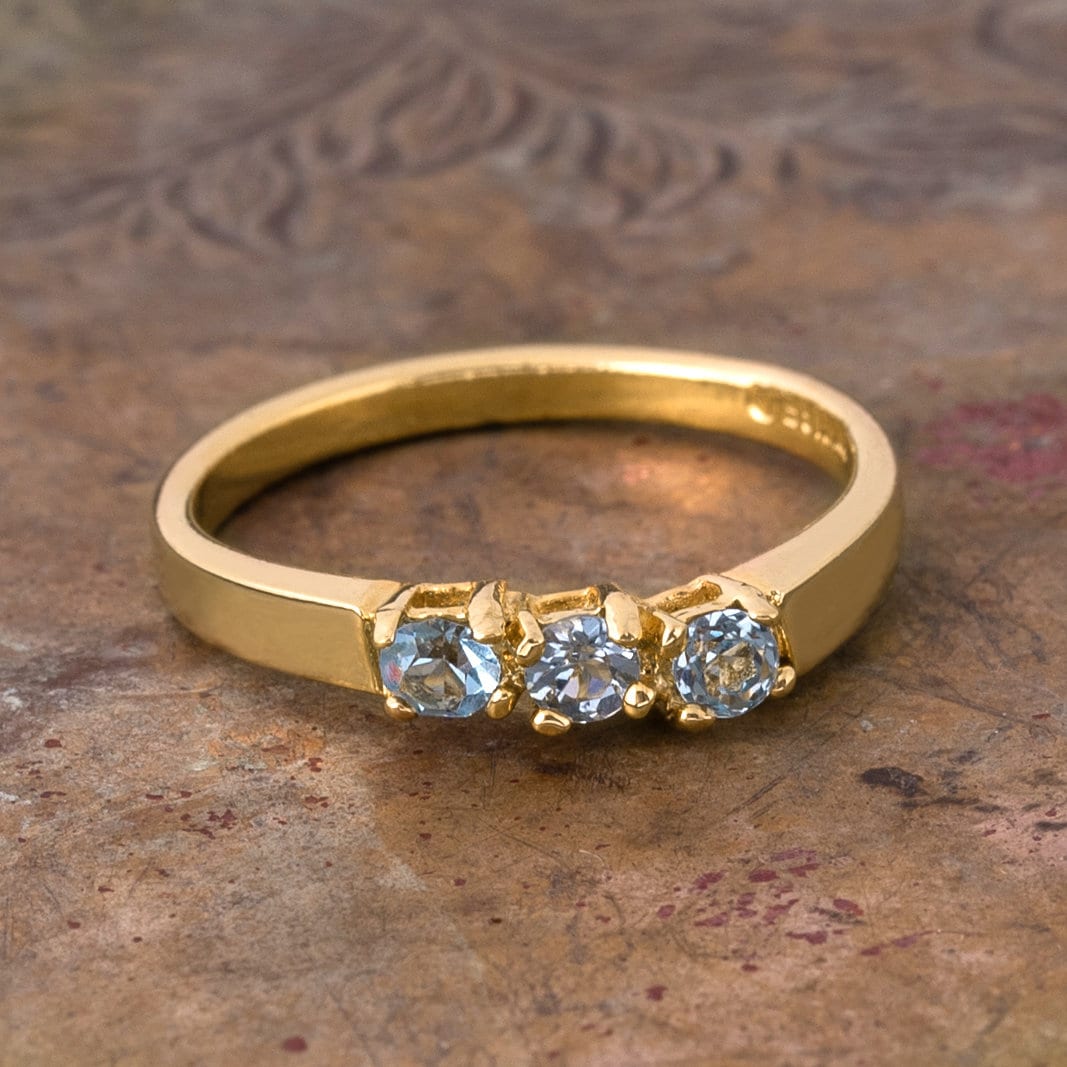 Vintage Ring Aquamarine Swarovski Crystal Ring 18k Gold Filigree Antique Womans Handmade Jewelry #R942 Size: 5