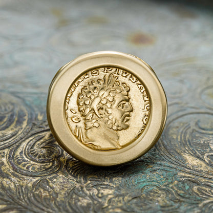 Rare Vintage Roman Emperor Antonius Pius Coin Ring Collectors Item Gold Plated. Size 5