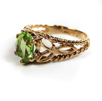 Vintage Peridot Austrian Crystal 18k Gold Electroplated Filigree Cocktail Ring Made in USA