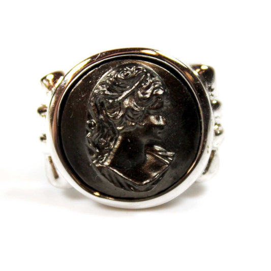 Vintage Ring Black Oxidized Cameo Rhodium Plated Silver Tone Ring #R4062 Size: 7