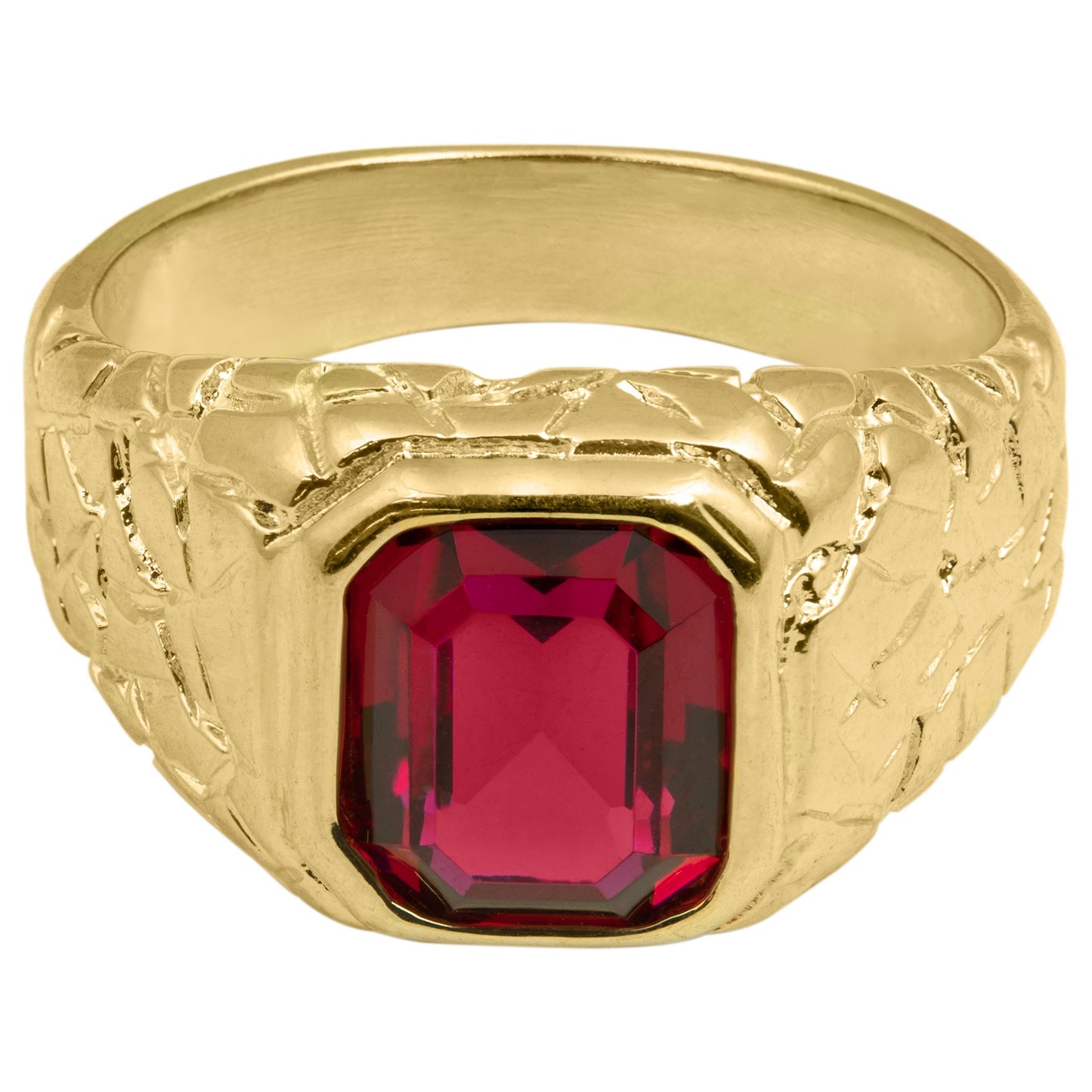 Vintage Ring 1980s Mens Ruby Crystal 18kt Gold Plated Antique for Men #R6004