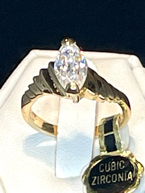 Vintage Ring 1.5 ct. Marquise Cut Cubic Zirconia Solitaire Engagement Style Ring 18KT Gold Antique Womans Jewelry Handmade Rings #R3397 Size: 7