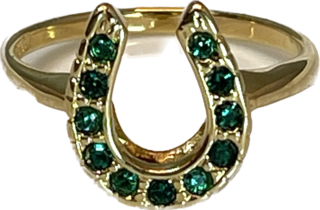 Vintage Ring 1970s Lucky Horseshoe Ring Austrian Crystals 18k Gold Antique Womans Jewelry Horse