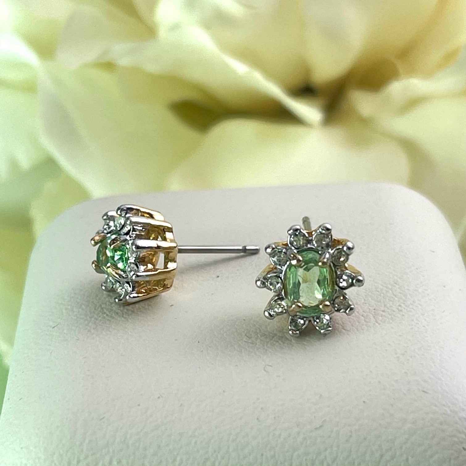 peridot earrings-stud-crystal-peridot-post earrings-august birthstone gift for women girls