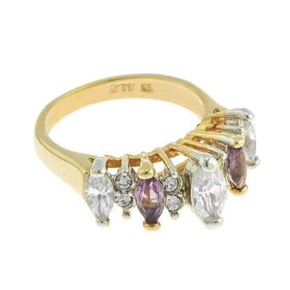 Vintage Genuine Garnet and Clear Cubic Zirconia Cocktail Ring 18k Yellow Gold Electroplated