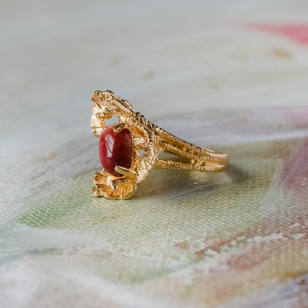 Vintage Ring Genuine Red Tiger Eye Ring and Swarovski Crystal 18k Gold Plated Womans Jewlry Tigerseye Size R247