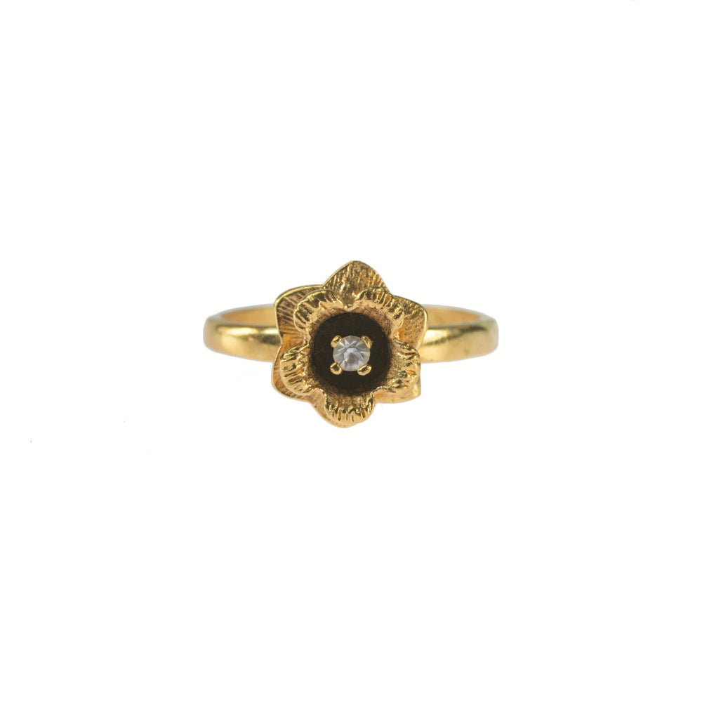 Vintage Flower Ring Clear Crystal 18k Yellow Gold Electroplated