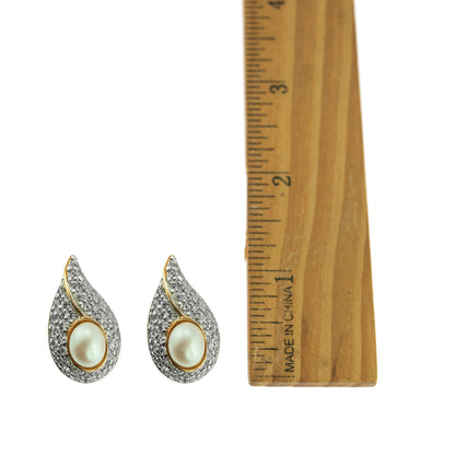 Vintage Earrings Pearl Earrings 18kt Gold Swarovski Crystals Pierced or Screw Back Clip Earrings #E359